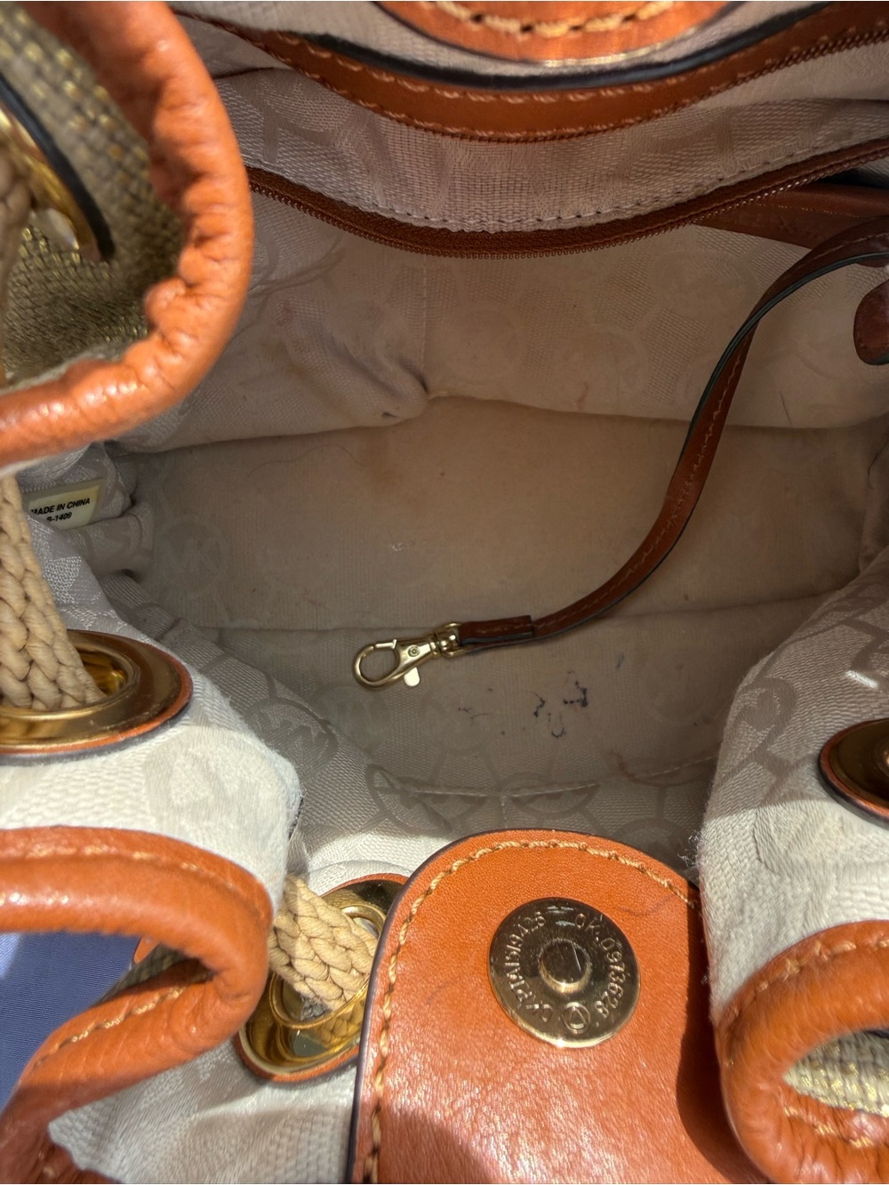 Michael Kors Marina Canvas Drawstring Bucket Bag, Brown Leather - Picture 9 of 9